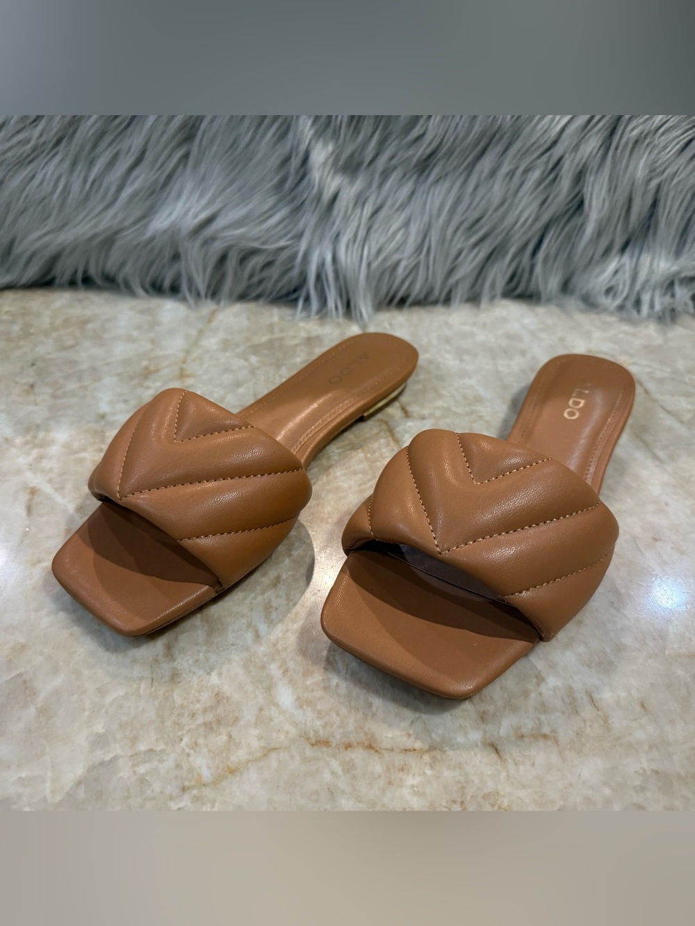 ALDO Women Quilted Open Toe Flats Brown Sandals